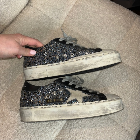 Golden Goose Superstar in Silver Black Glitter Platform Leather Sneakers - Picture 5 of 12